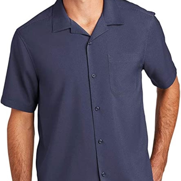 Port Authority shirt short sleeve button up navy Large - Picture 3 of 12